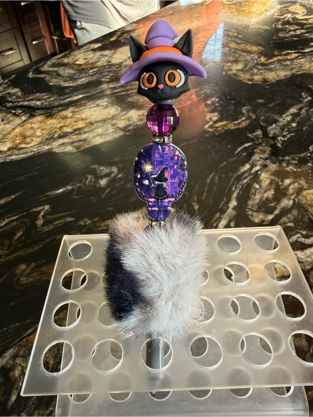 Purple Witch Cat Pom Pen